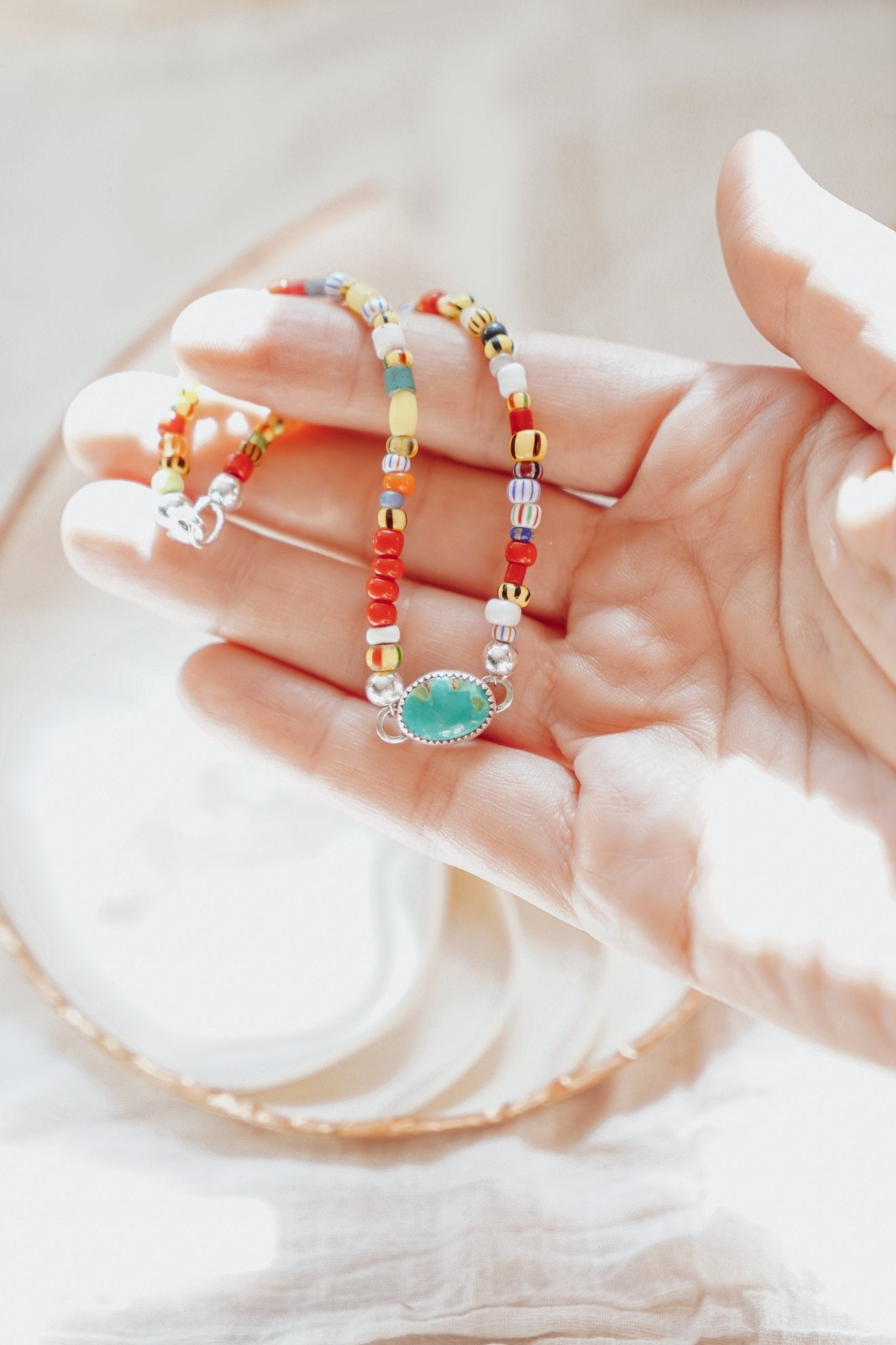 Mixed Up Anklet in Turquoise - Golden Road Crafted