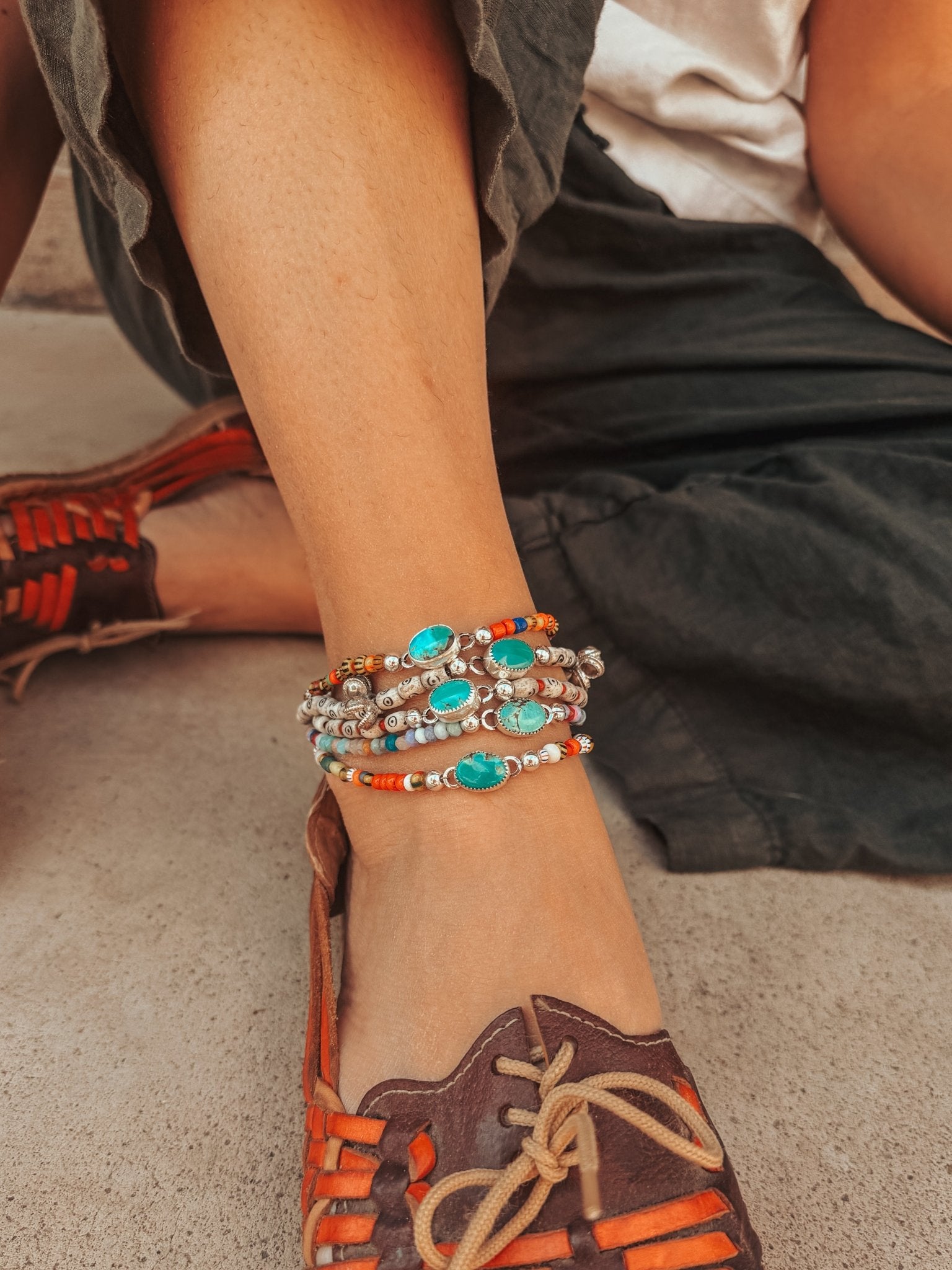 Mixed Up Anklet in Turquoise - Golden Road Crafted