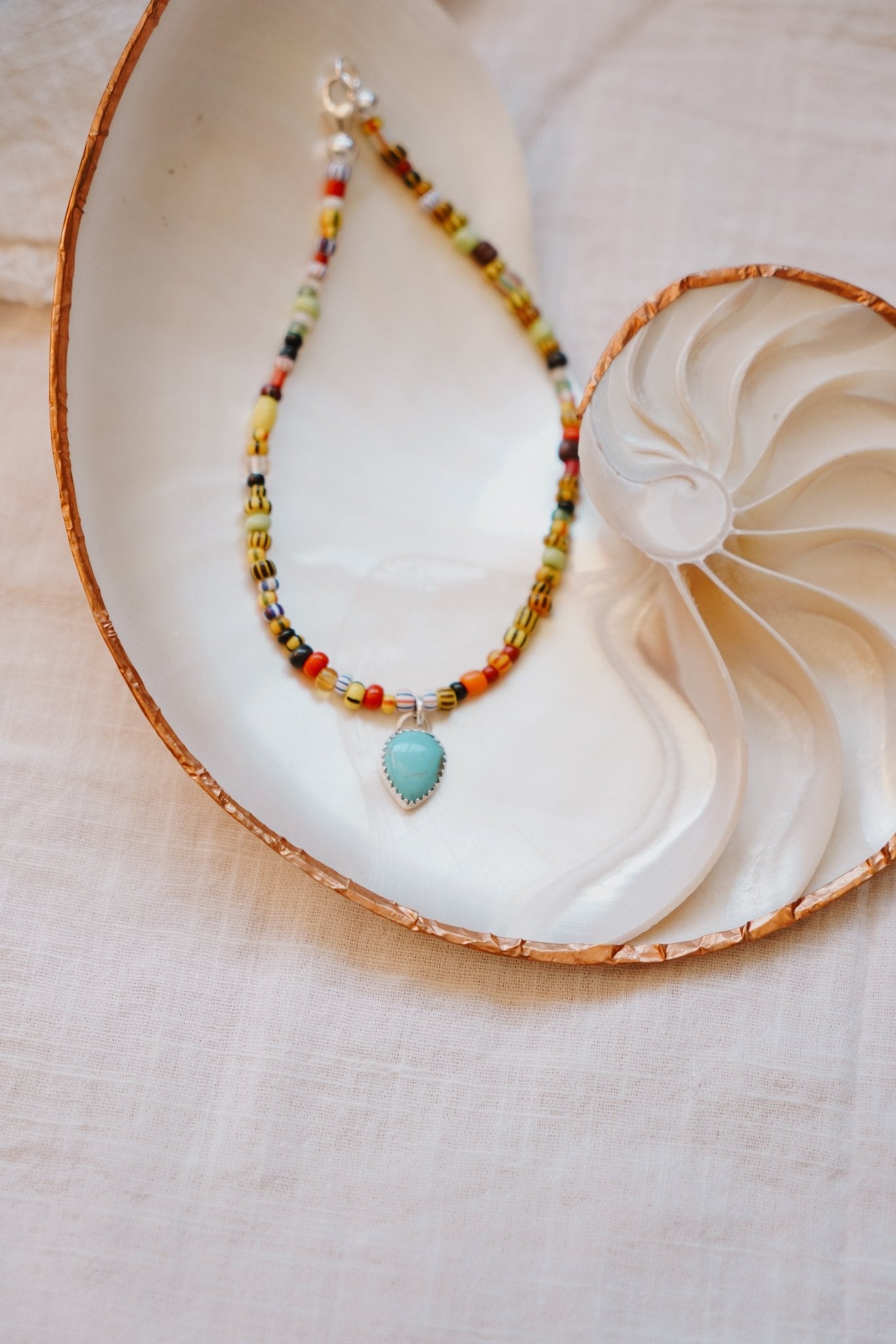 Mixed Up Anklet No. 3 in Hubei Turquoise - Golden Road Crafted