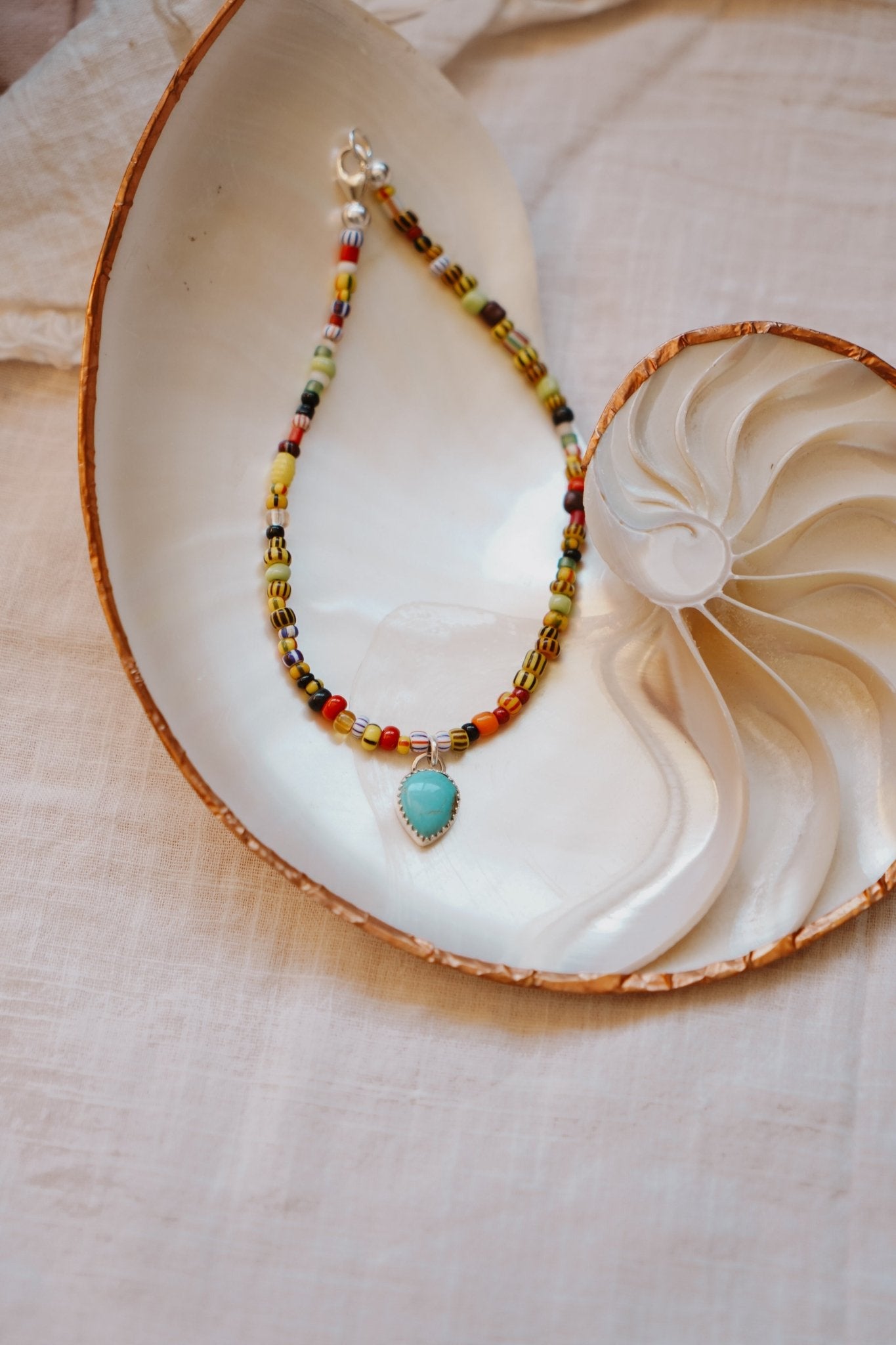 Mixed Up Anklet No. 3 in Hubei Turquoise - Golden Road Crafted
