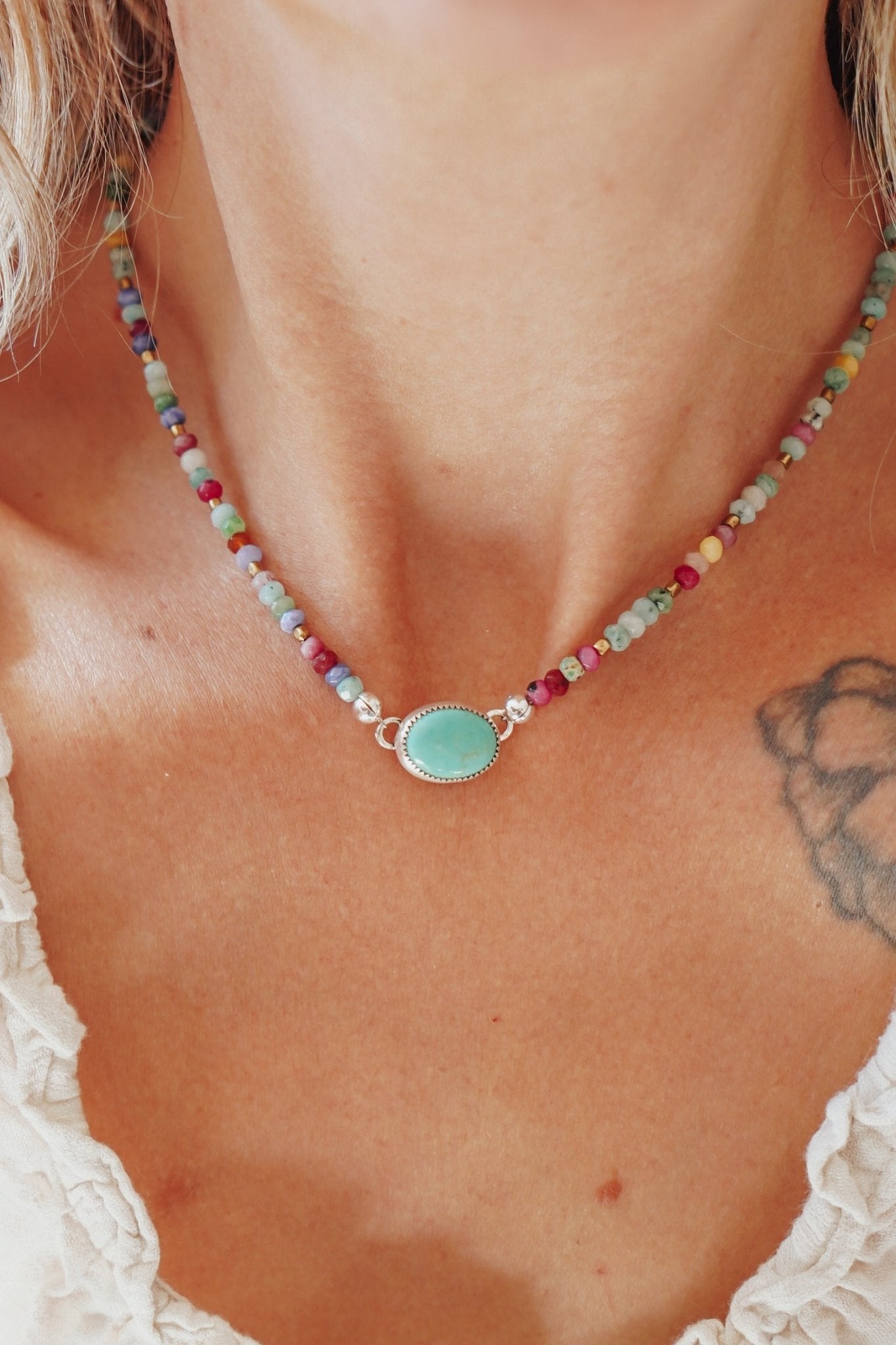 Mixed Up Choker No. 1 in Campitos Turquoise - Golden Road Crafted