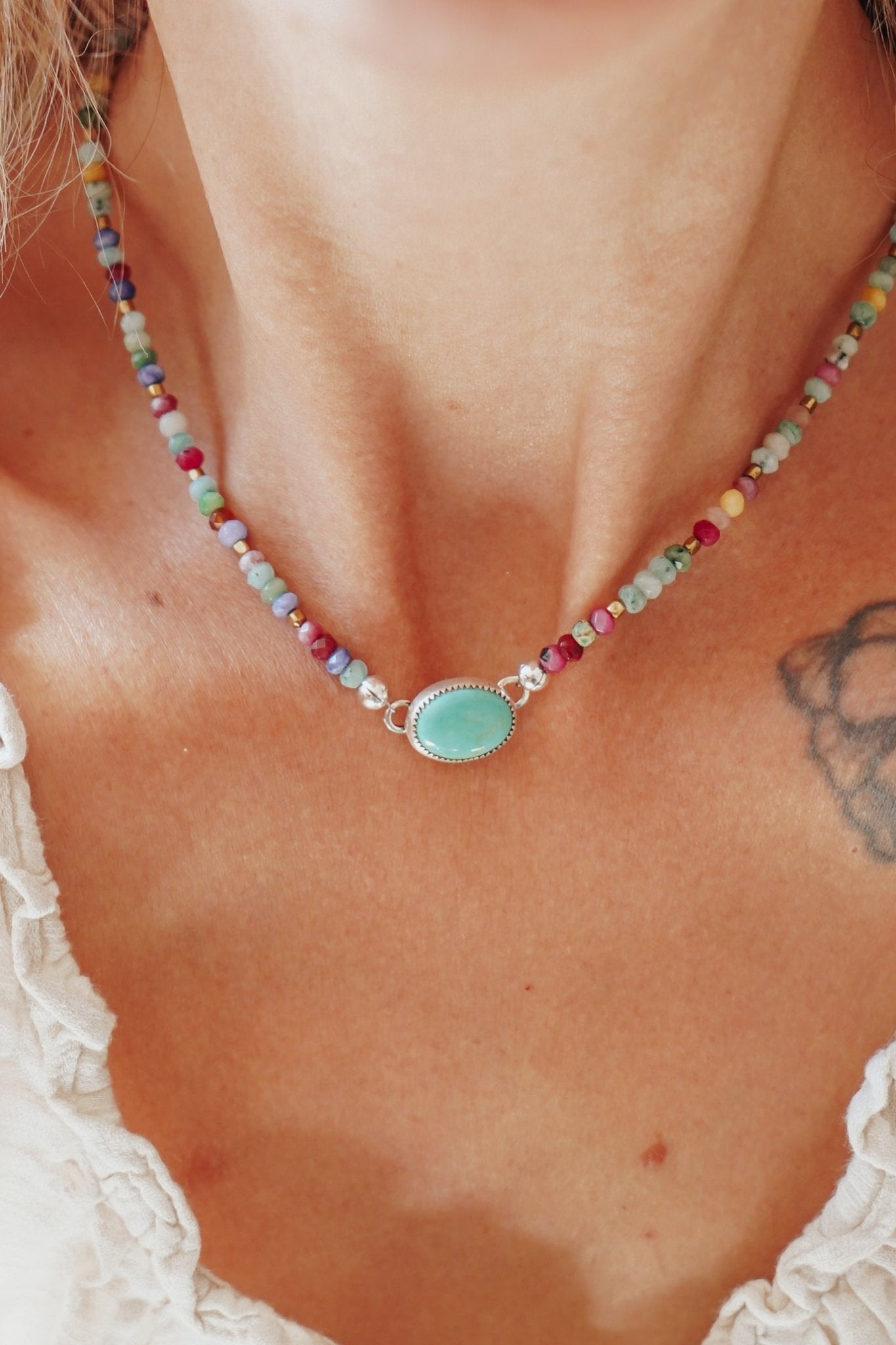 Mixed Up Choker No. 1 in Campitos Turquoise - Golden Road Crafted