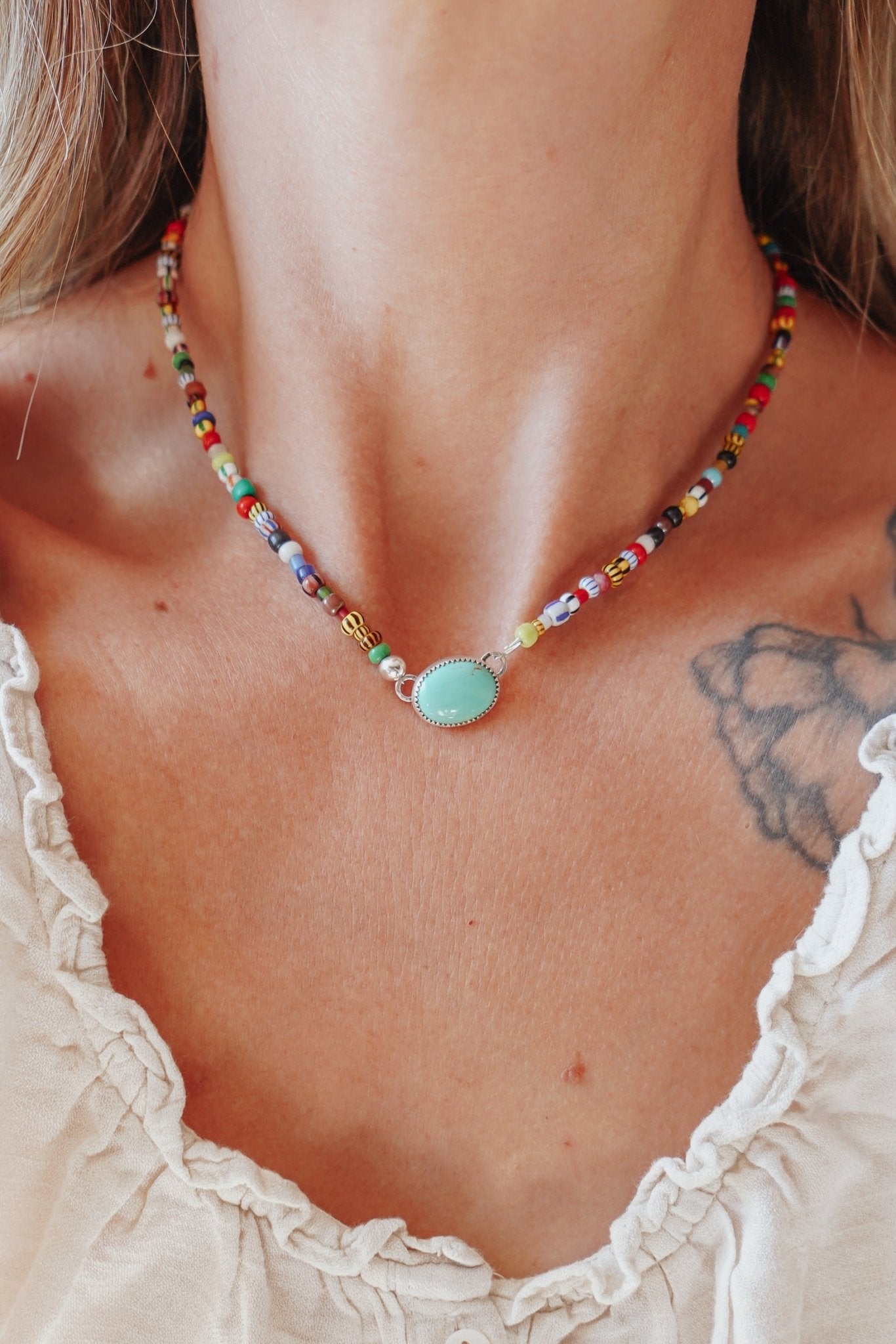 Mixed Up Choker No. 2 in Campitos Turquoise - Golden Road Crafted