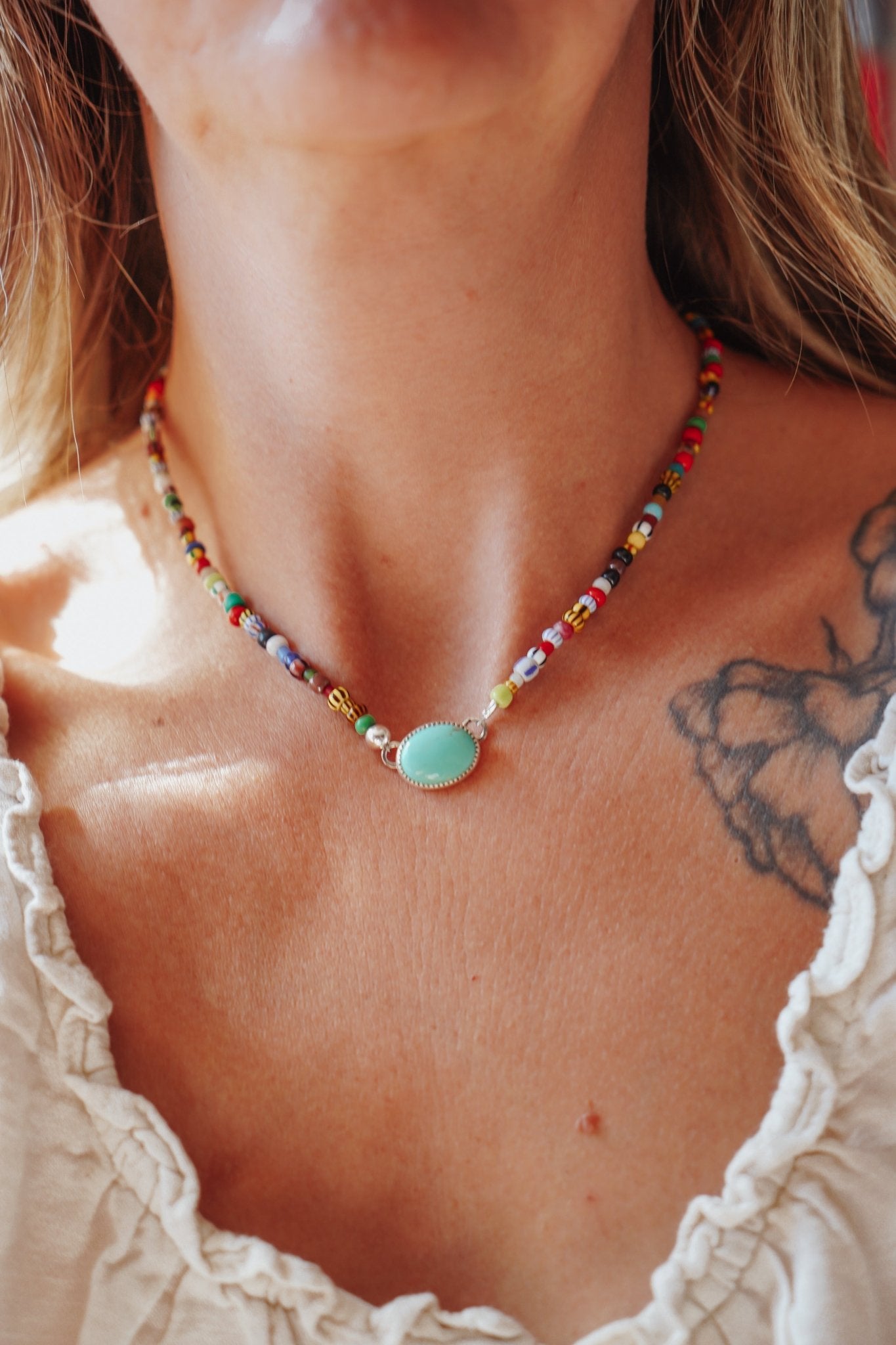 Mixed Up Choker No. 2 in Campitos Turquoise - Golden Road Crafted