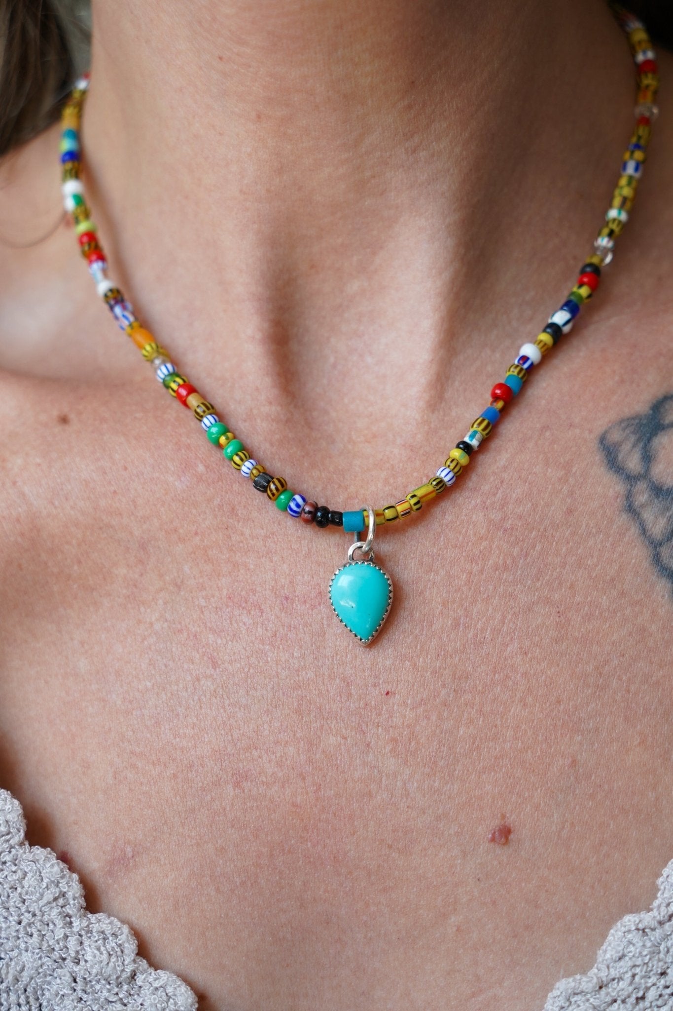 Mixed Up Honey Necklace in Campitos Turquoise - Golden Road Crafted