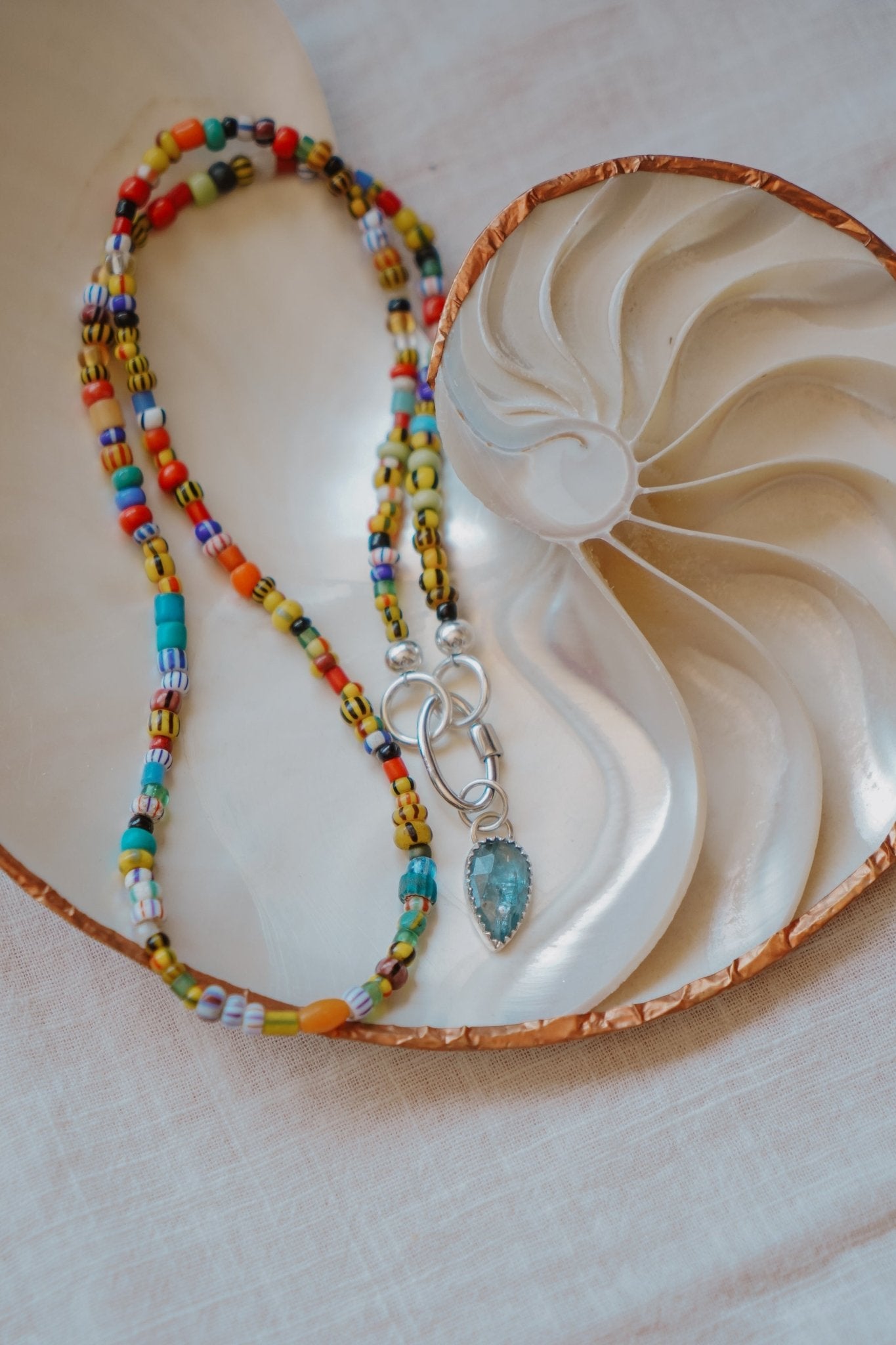 Mixed Up Necklace w/ Carabiner in Kyanite - Golden Road Crafted