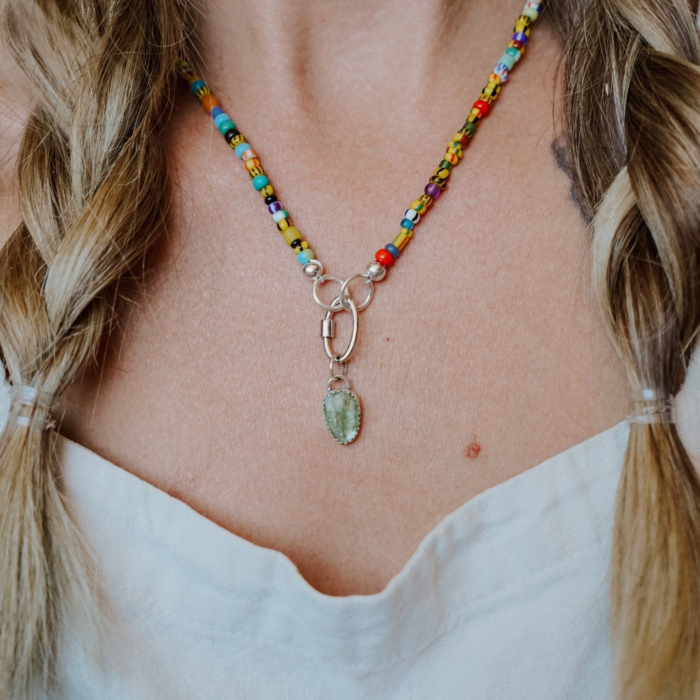 Mixed Up Necklace w/ Carabiner in Kyanite - Golden Road Crafted