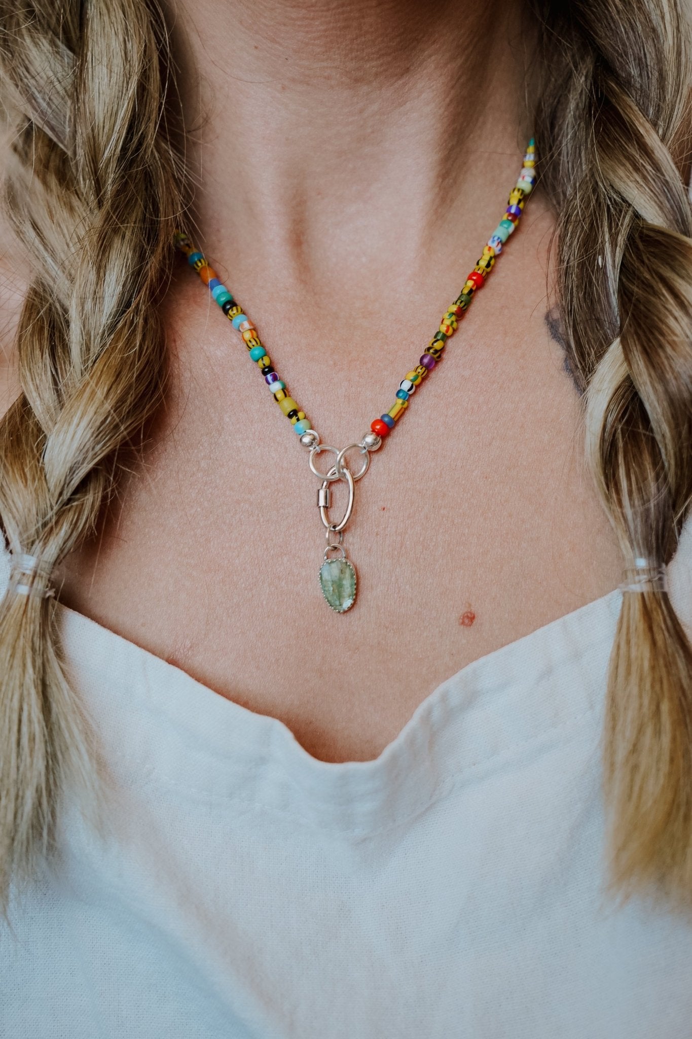Mixed Up Necklace w/ Carabiner in Kyanite - Golden Road Crafted