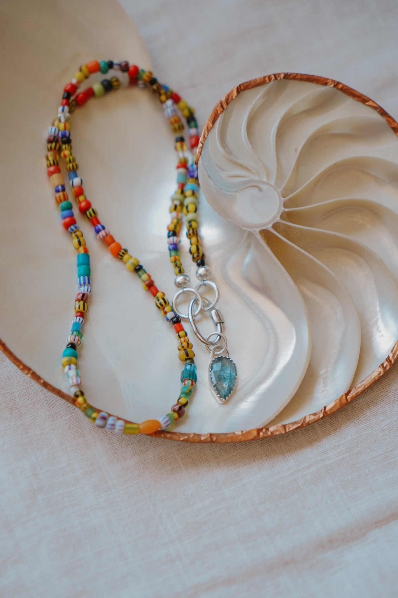 Mixed Up Necklace w/ Carabiner in Kyanite - Golden Road Crafted