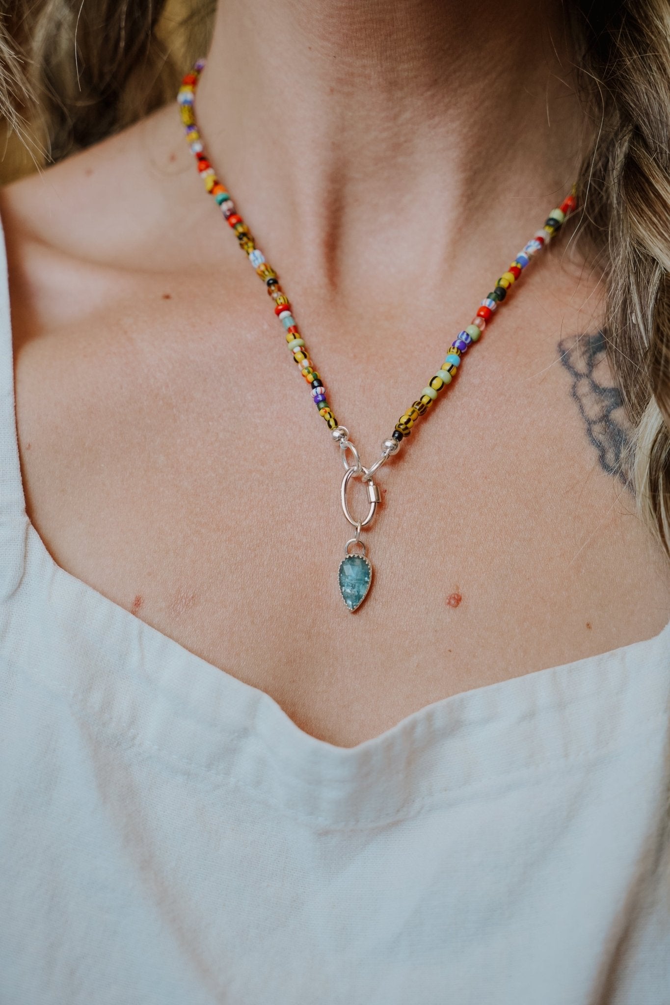 Mixed Up Necklace w/ Carabiner in Kyanite - Golden Road Crafted