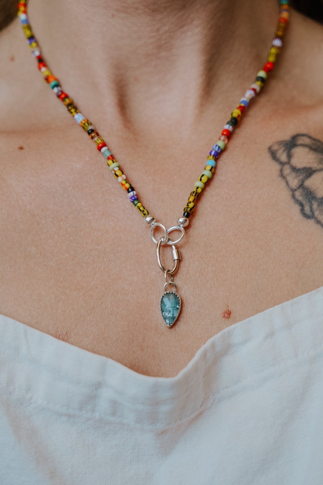 Mixed Up Necklace w/ Carabiner in Kyanite - Golden Road Crafted