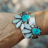 Monsoon Cuff in Moonstone & Tyrone Turquoise - Golden Road Crafted