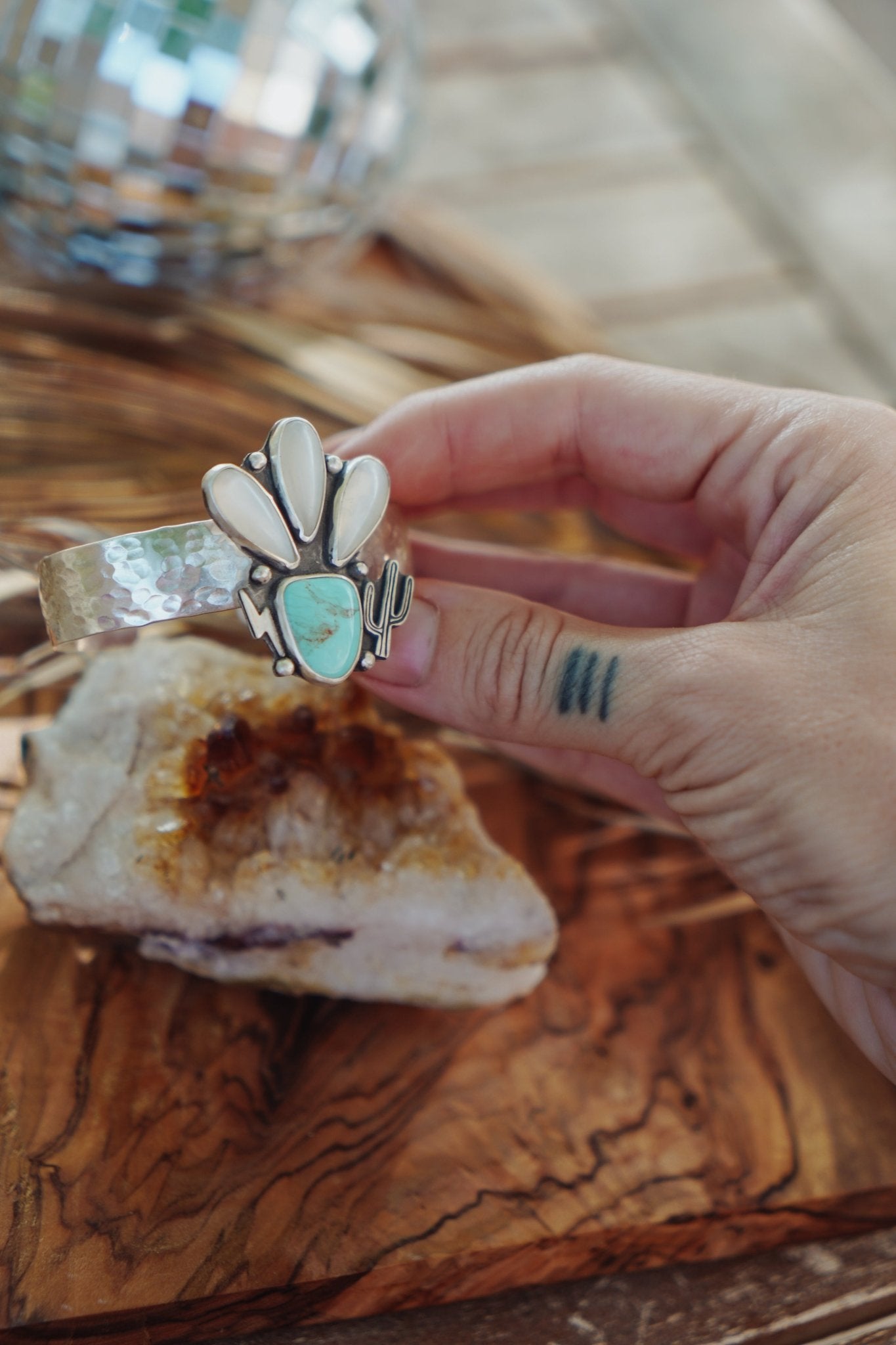 Monsoon Cuff in Moonstone & Tyrone Turquoise - Golden Road Crafted