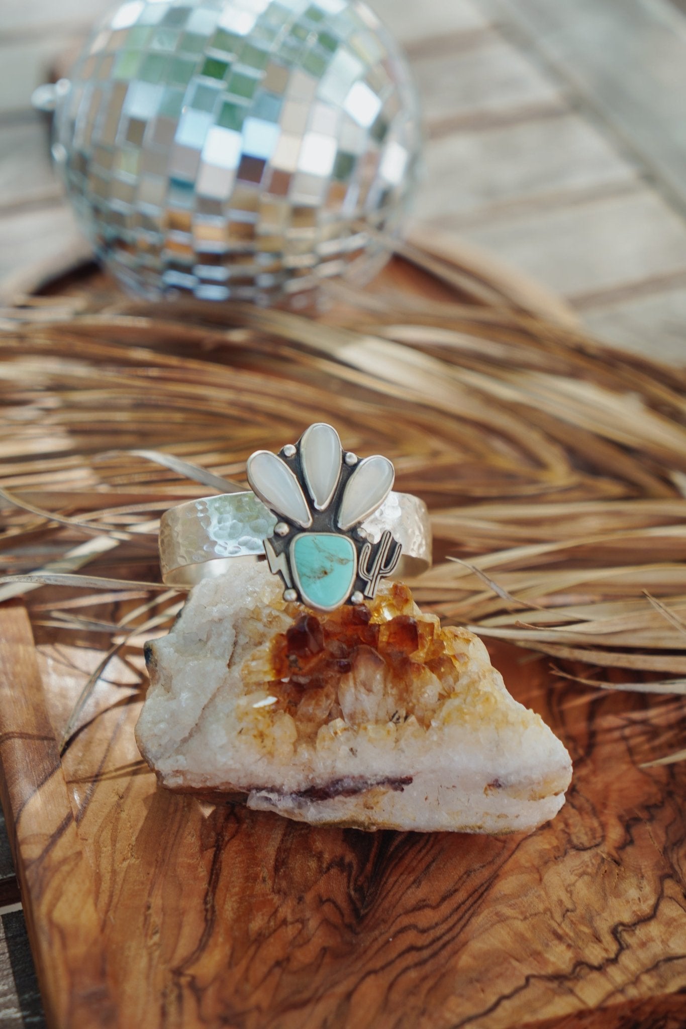 Monsoon Cuff in Moonstone & Tyrone Turquoise - Golden Road Crafted