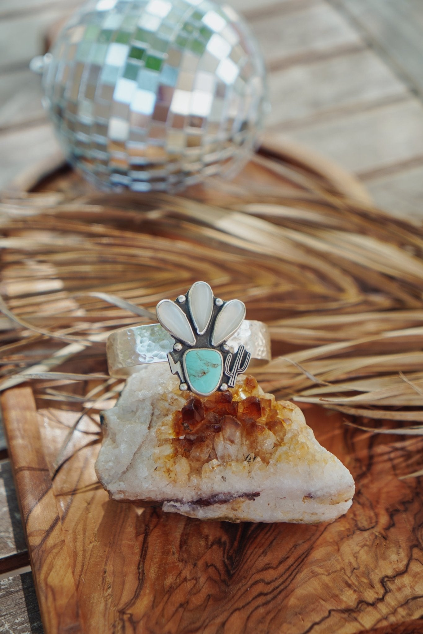 Monsoon Cuff in Moonstone & Tyrone Turquoise - Golden Road Crafted