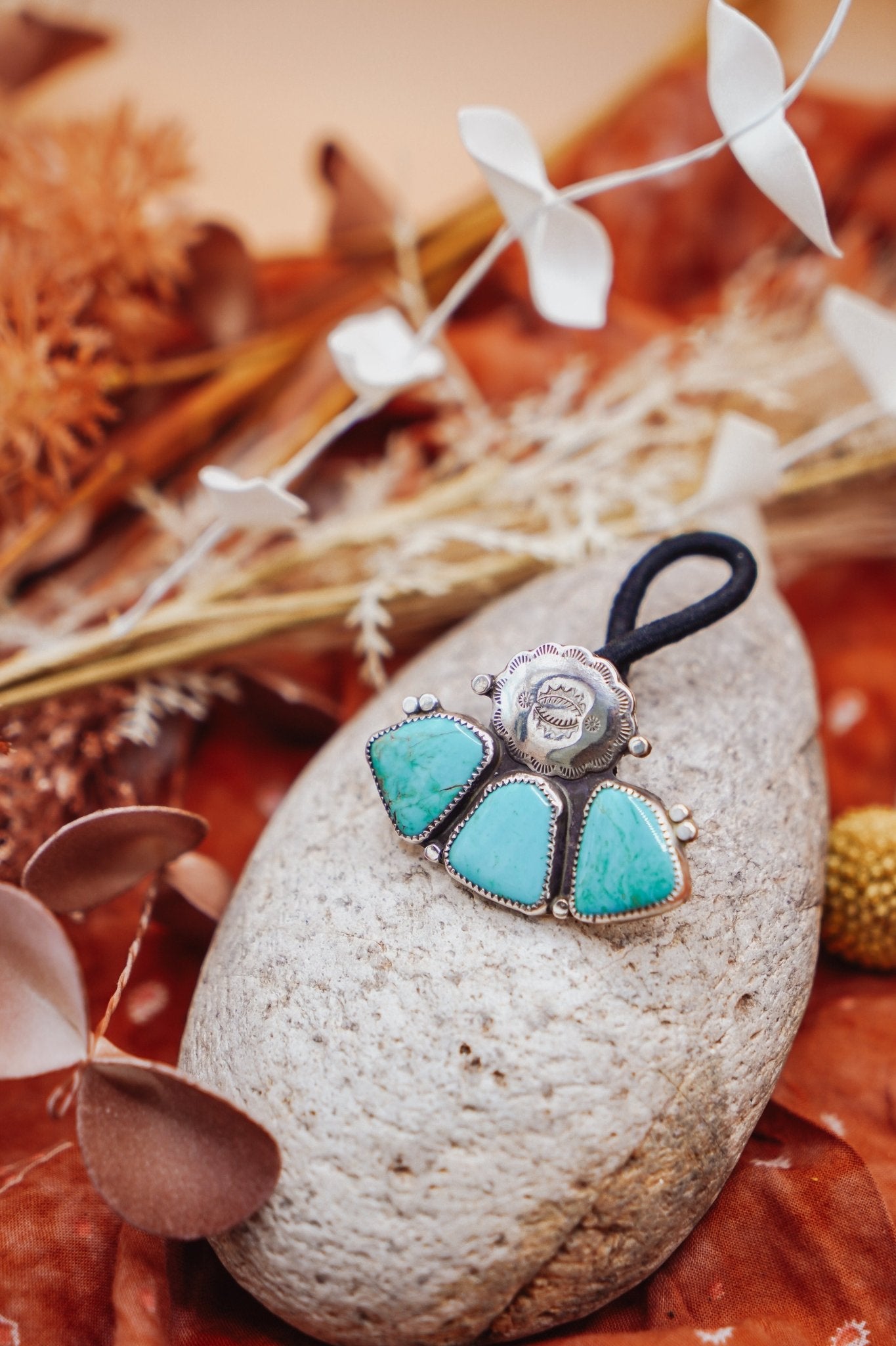 Monsoon Hair Tie in Campitos Turquoise - Golden Road Crafted