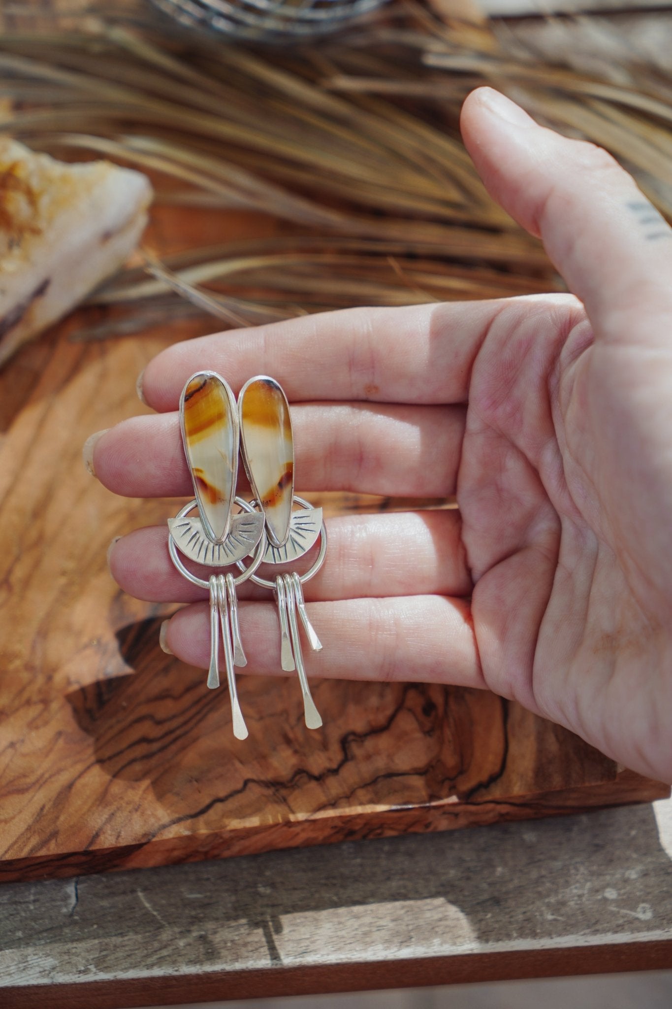 Montana Agate Stud Earrings - Golden Road Crafted
