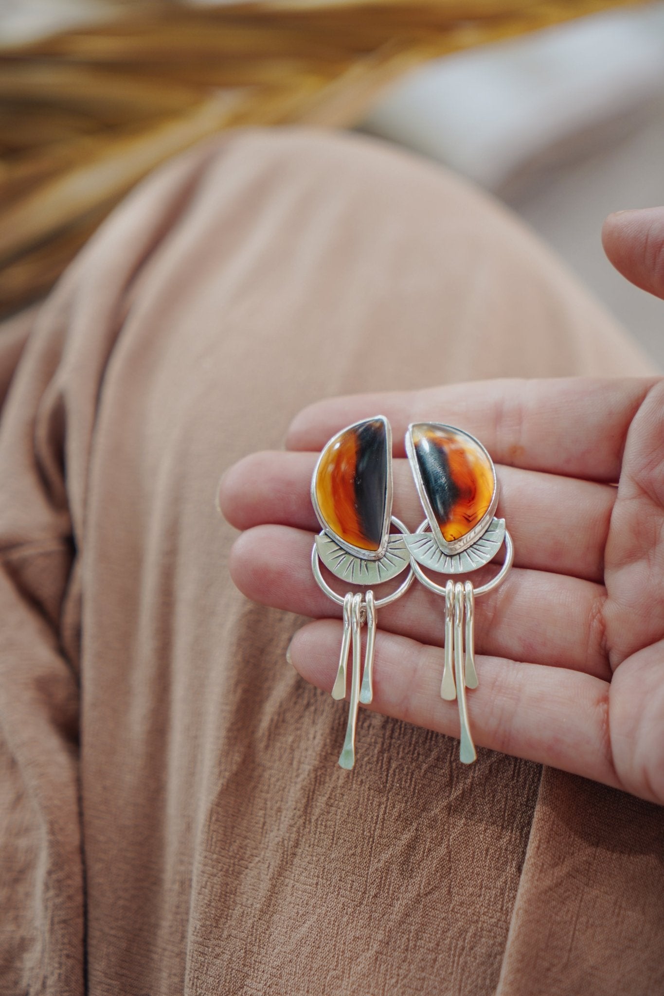 Montana Agate Stud Earrings - Golden Road Crafted