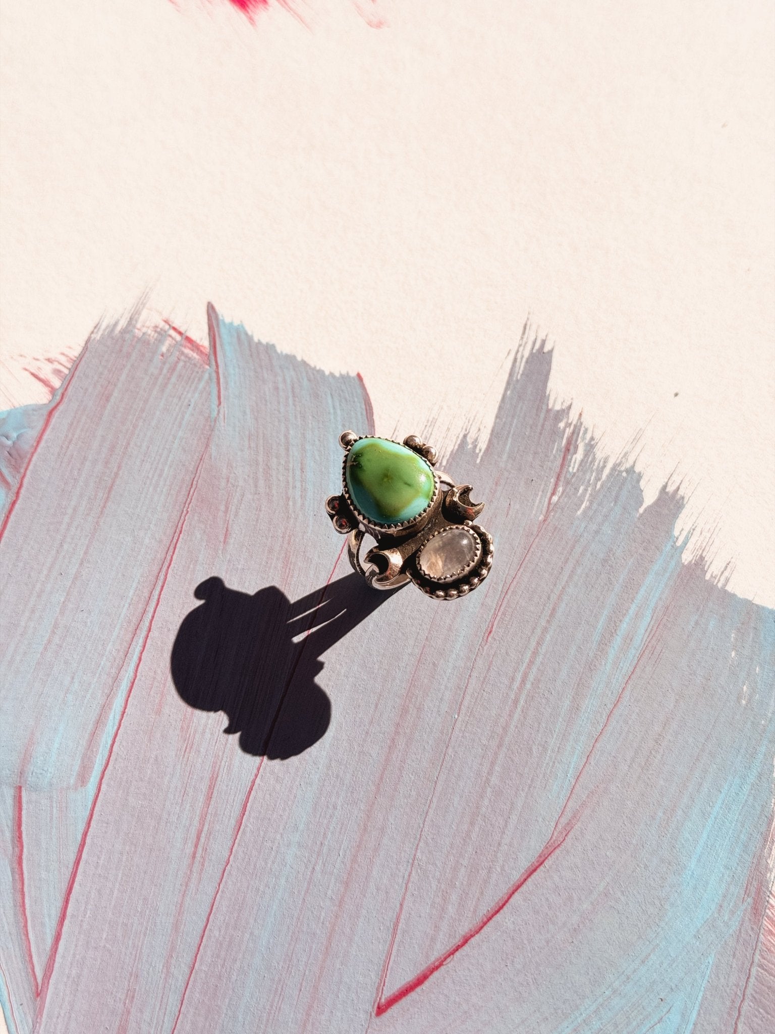 Moon Beam Ring in Sonoran Mtn & Moonstone (Size 7) - Golden Road Crafted
