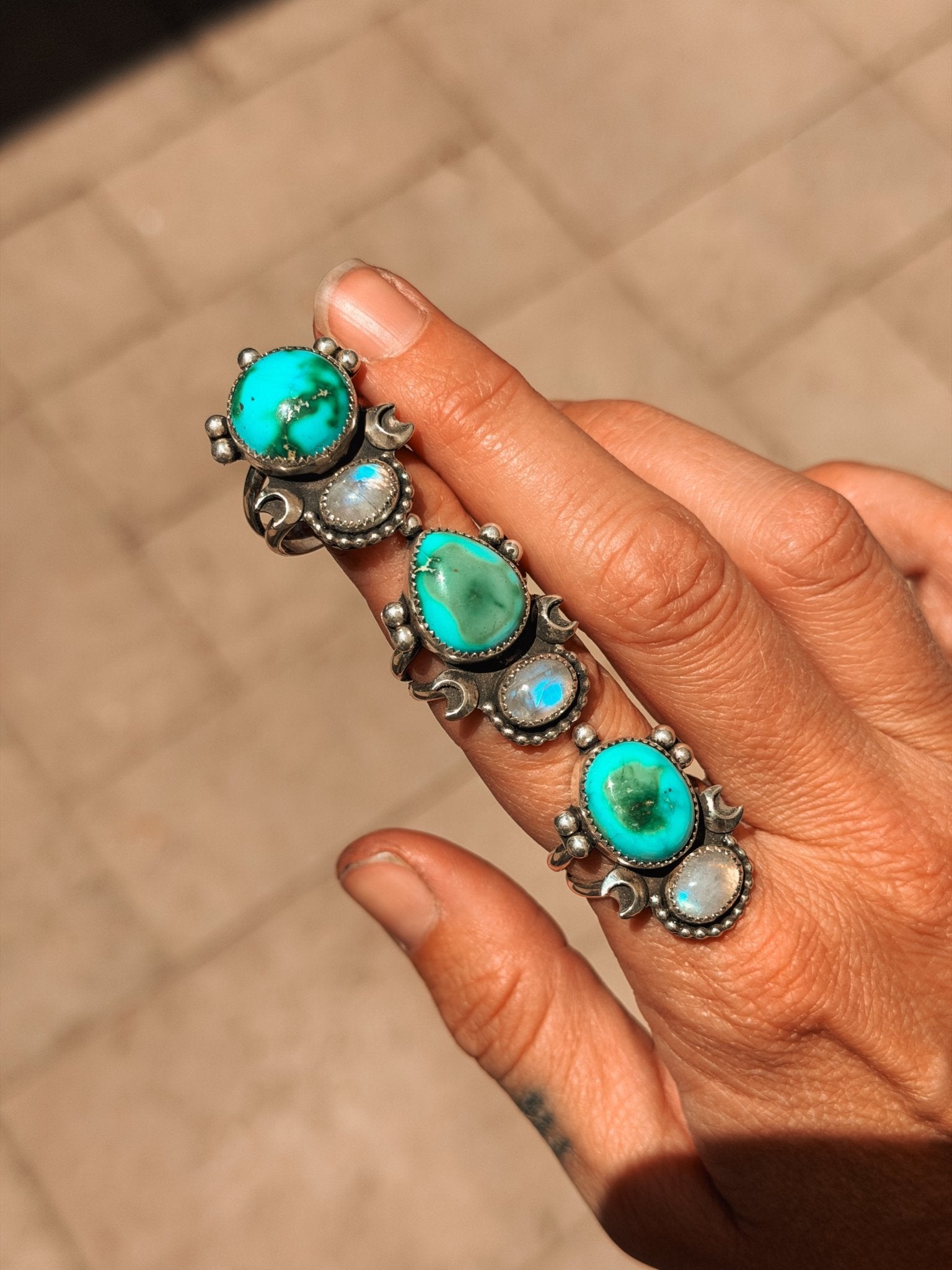 Moon Beam Ring in Sonoran Mtn & Moonstone (Size 7) - Golden Road Crafted