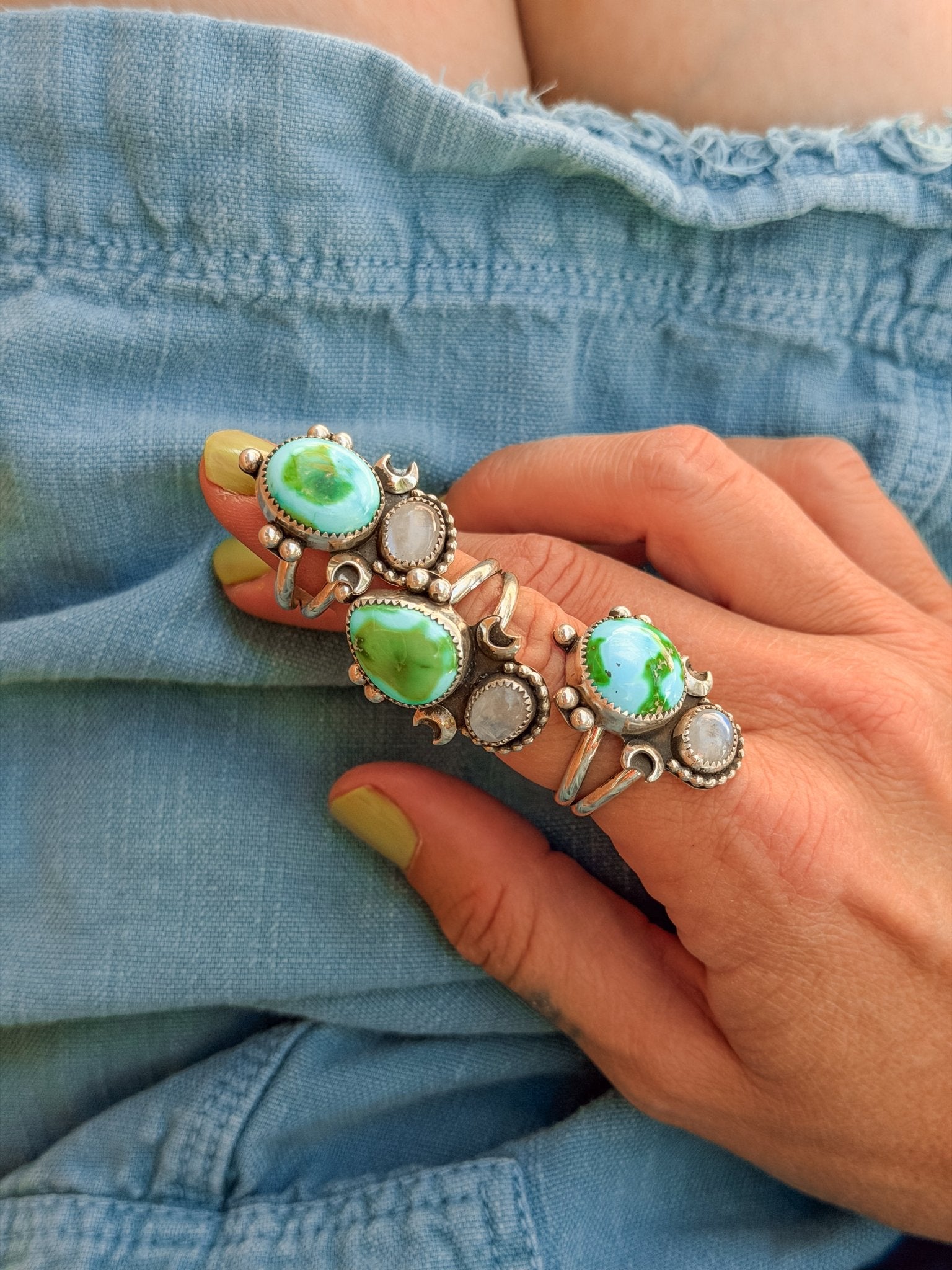 Moon Beam Ring in Sonoran Mtn & Moonstone (Size 7.5) - Golden Road Crafted