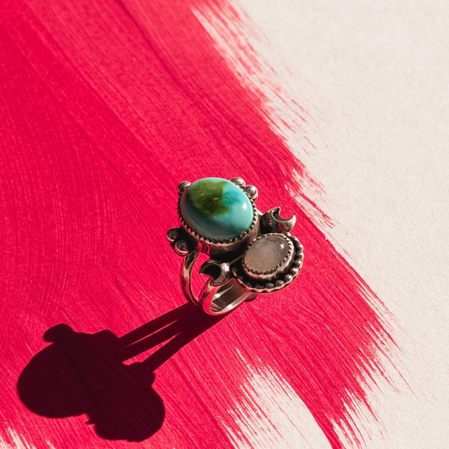 Moon Beam Ring in Sonoran Mtn & Moonstone (Size 7.5) - Golden Road Crafted
