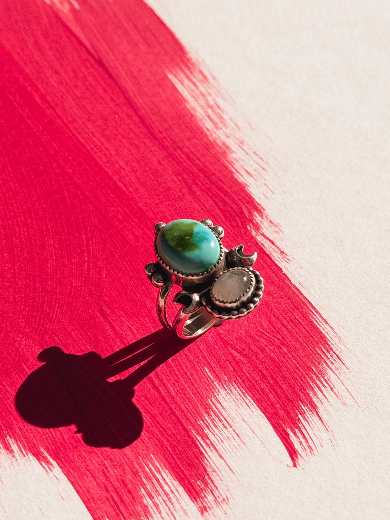 Moon Beam Ring in Sonoran Mtn & Moonstone (Size 7.5) - Golden Road Crafted