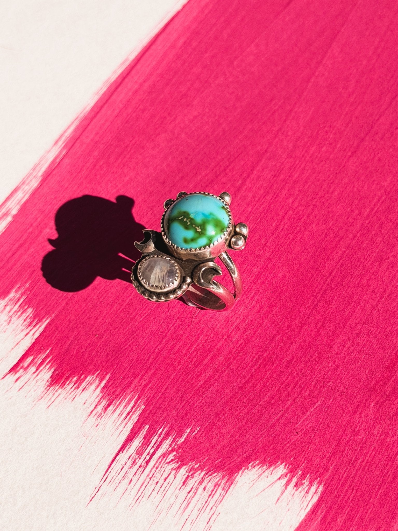 Moon Beam Ring in Sonoran Mtn & Moonstone (Size 9) - Golden Road Crafted