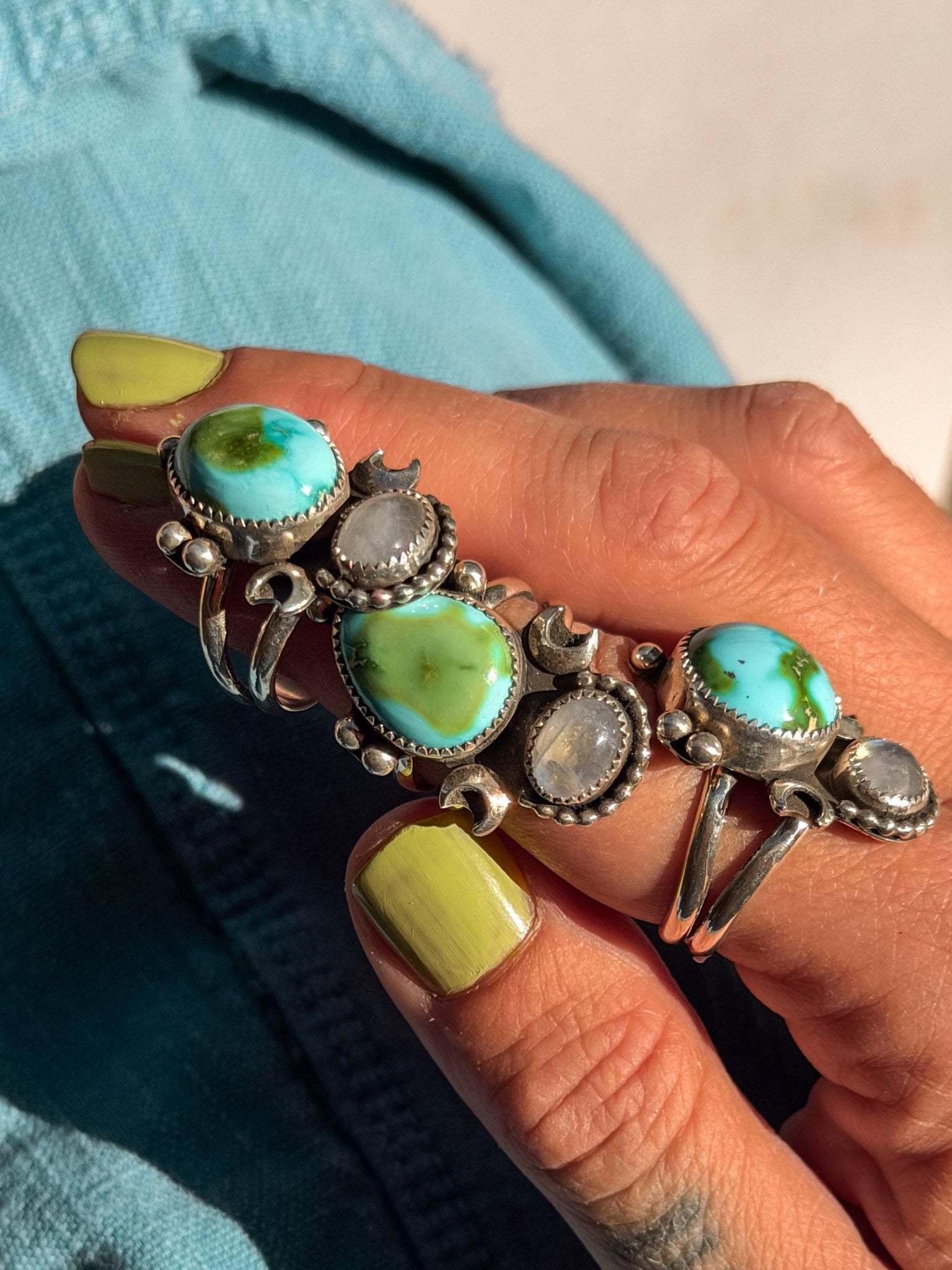 Moon Beam Ring in Sonoran Mtn & Moonstone (Size 9) - Golden Road Crafted
