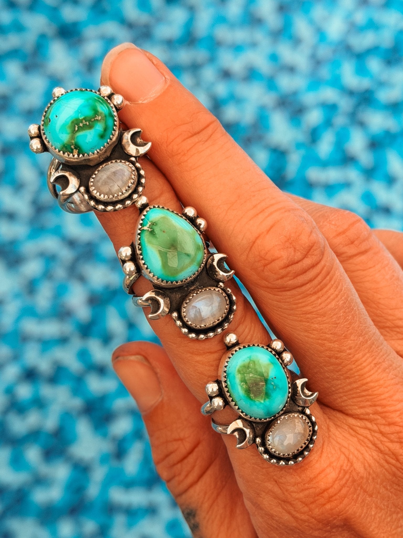 Moon Beam Ring in Sonoran Mtn & Moonstone (Size 9) - Golden Road Crafted