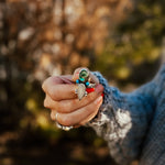 Moonstone & Green Fluorite + Lone Mtn Turquoise Ring (Size 8.5) - Golden Road Crafted