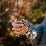 Moonstone & Green Fluorite + Lone Mtn Turquoise Ring (Size 8.5) - Golden Road Crafted