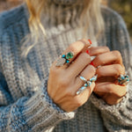 Moonstone & Green Fluorite + Lone Mtn Turquoise Ring (Size 8.5) - Golden Road Crafted