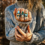 Moonstone & Green Fluorite + Lone Mtn Turquoise Ring (Size 8.5) - Golden Road Crafted