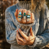 Moonstone & Green Fluorite + Lone Mtn Turquoise Ring (Size 8.5) - Golden Road Crafted