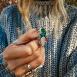 Moonstone & Green Fluorite + Lone Mtn Turquoise Ring (Size 8.5) - Golden Road Crafted