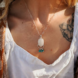 Morganite + Turquoise Pendant on Paperclip Chain - Golden Road Crafted
