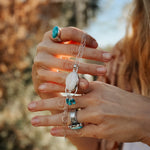 Morganite + Turquoise Pendant on Paperclip Chain - Golden Road Crafted