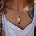 Morganite + Turquoise Pendant on Paperclip Chain - Golden Road Crafted