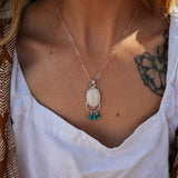 Morganite + Turquoise Pendant on Paperclip Chain - Golden Road Crafted