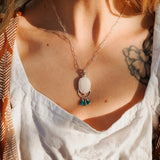 Morganite + Turquoise Pendant on Paperclip Chain - Golden Road Crafted