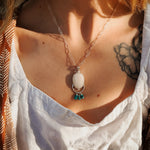 Morganite + Turquoise Pendant on Paperclip Chain - Golden Road Crafted
