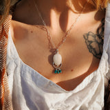Morganite + Turquoise Pendant on Paperclip Chain - Golden Road Crafted