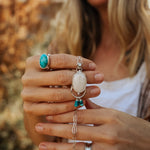 Morganite + Turquoise Pendant on Paperclip Chain - Golden Road Crafted