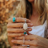 Morganite + Turquoise Pendant on Paperclip Chain - Golden Road Crafted