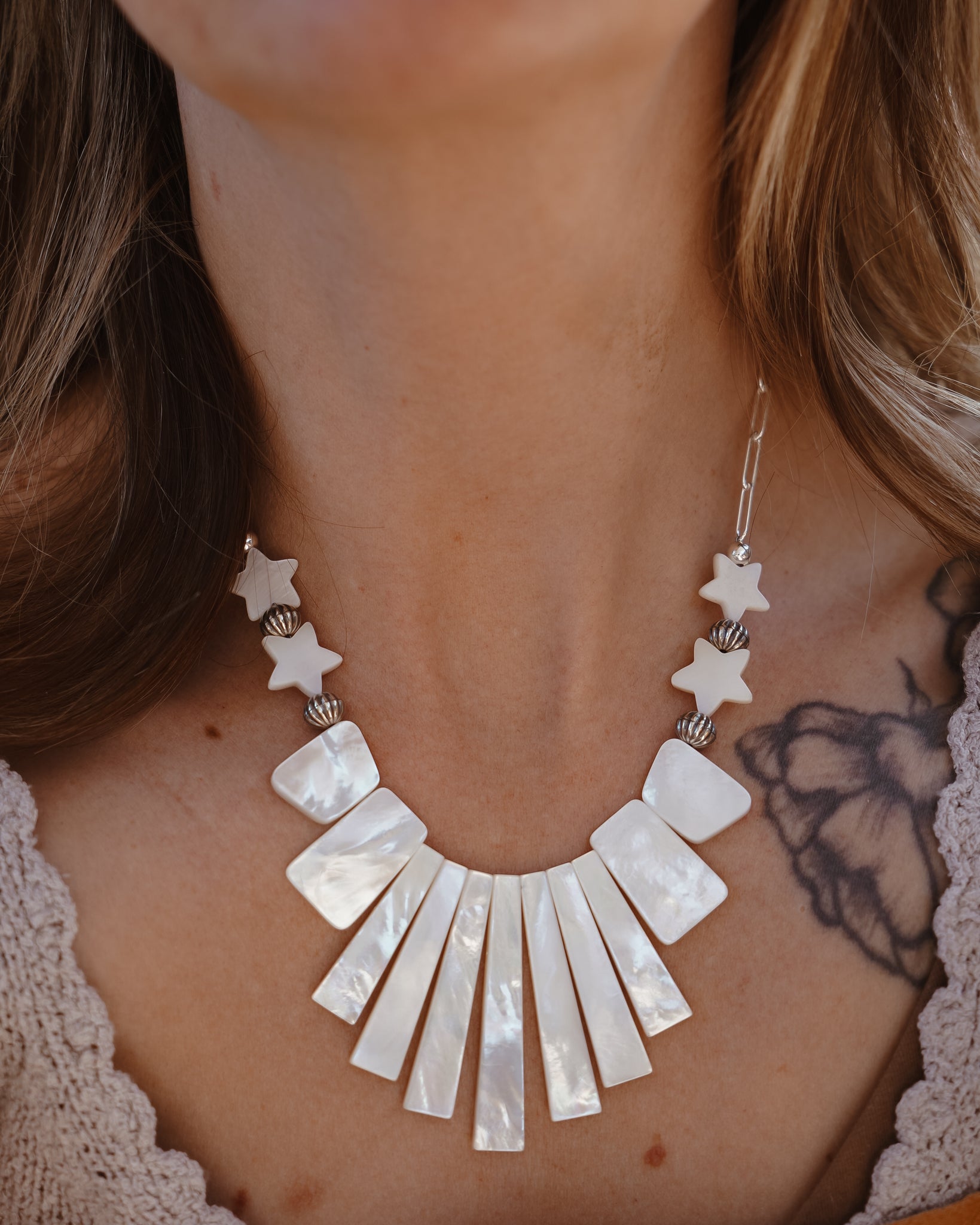 Mother of Pearl Fan Necklace - Golden Road Crafted