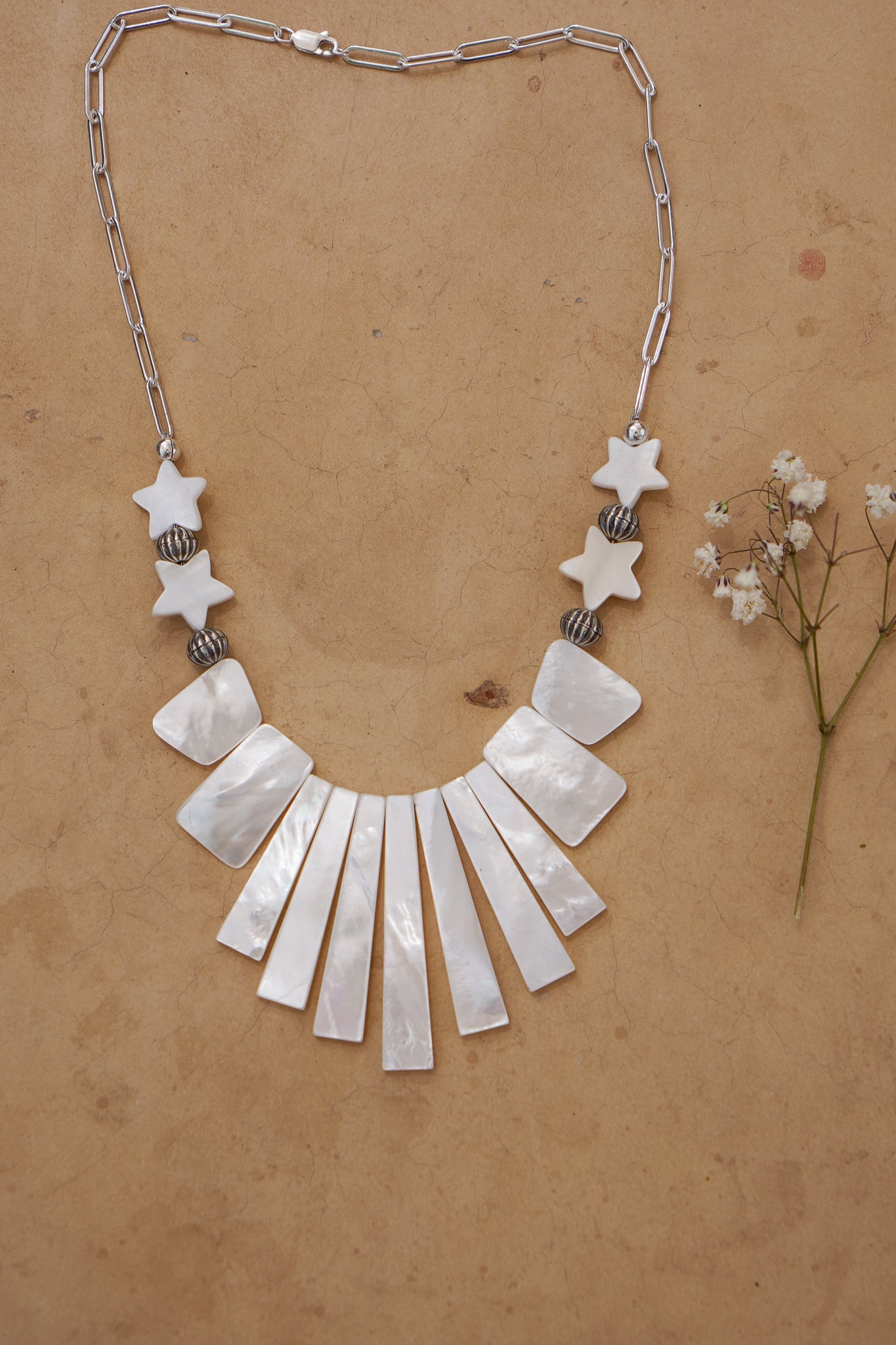 Mother of Pearl Fan Necklace - Golden Road Crafted