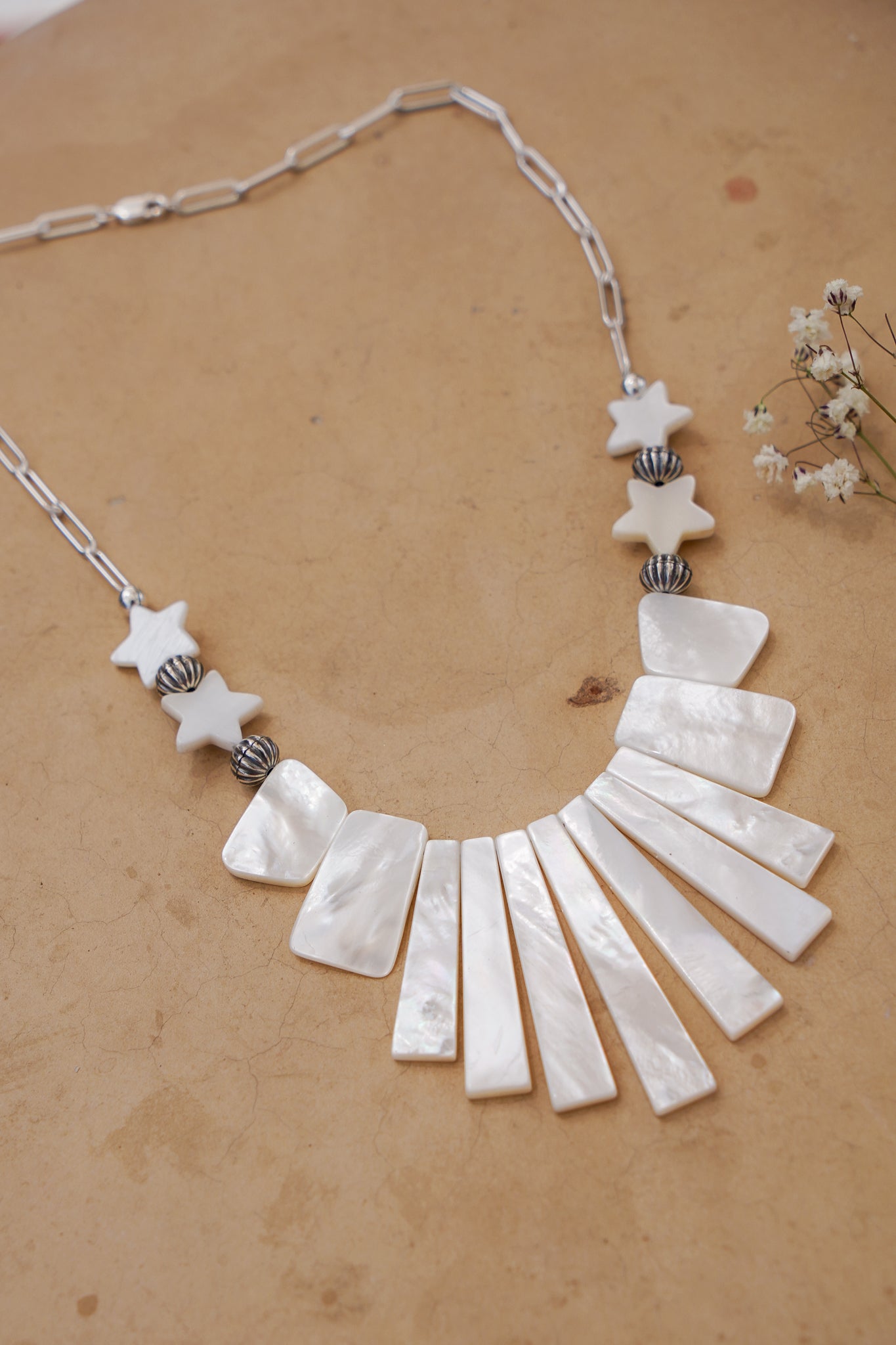 Mother of Pearl Fan Necklace - Golden Road Crafted