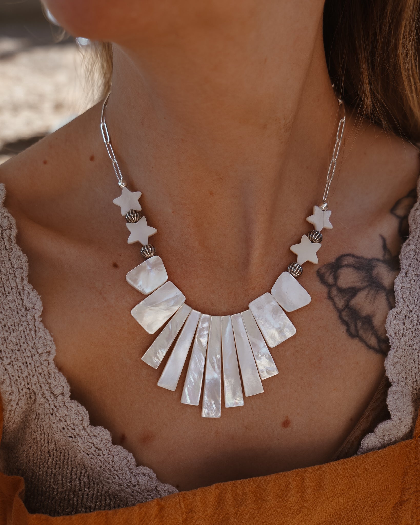 Mother of Pearl Fan Necklace - Golden Road Crafted