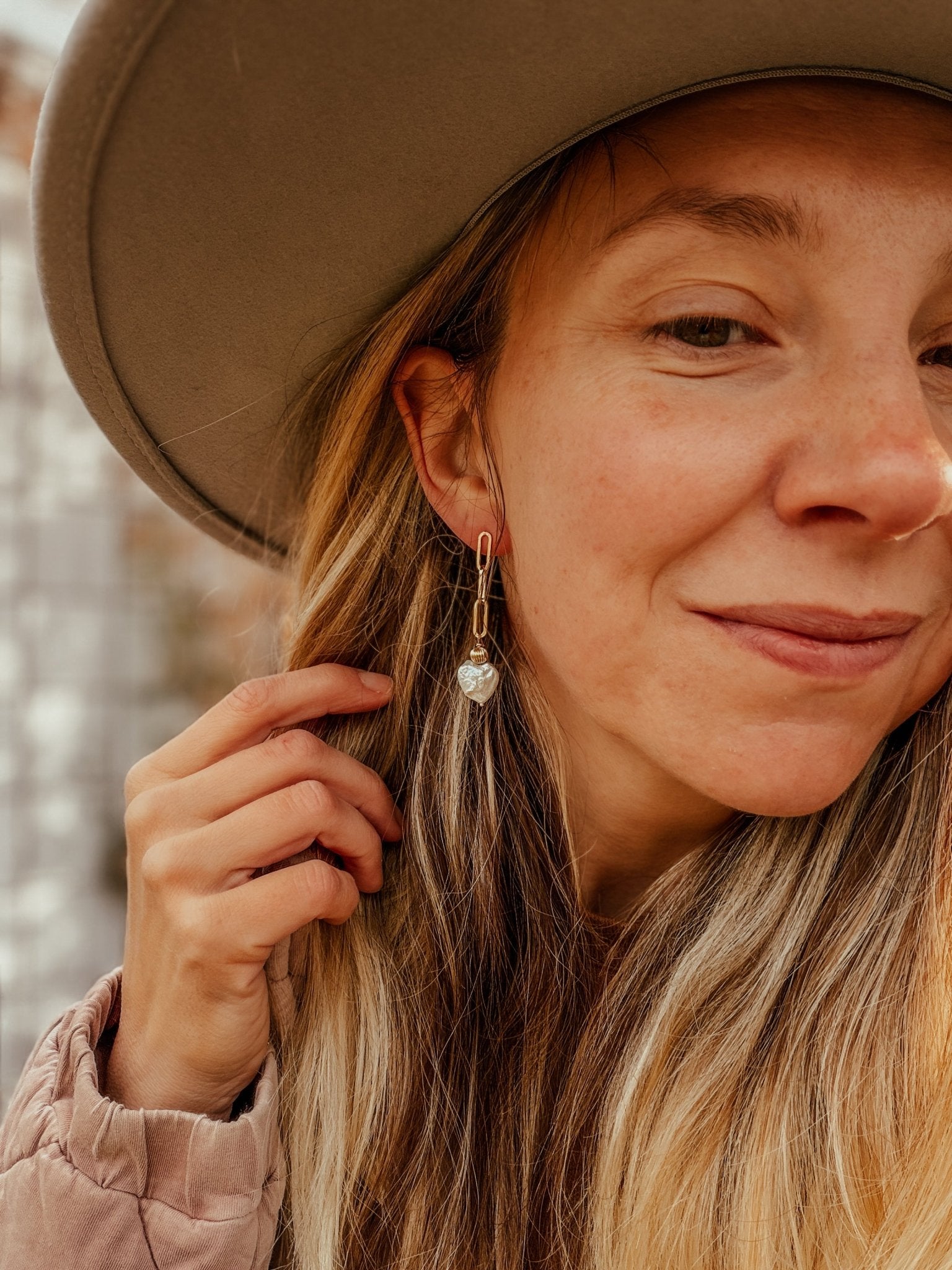 Mother of Pearl Heart Earrings in 14k Gold - Fill - Golden Road Crafted